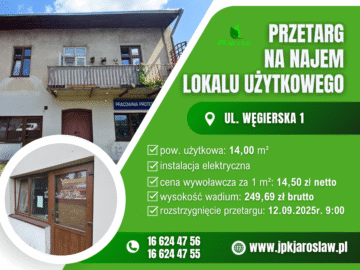 Przetarg ustny – ul. Węgierska 1 (14,00 m2)