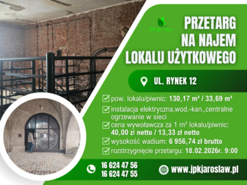 Przetarg ustny – ul. Rynek 12 (130,17 m2)