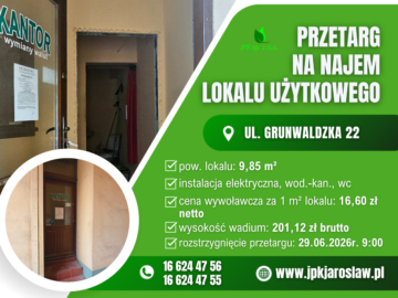 Przetarg ustny – ul. Grunwaldzka 22 (9,85 m2)